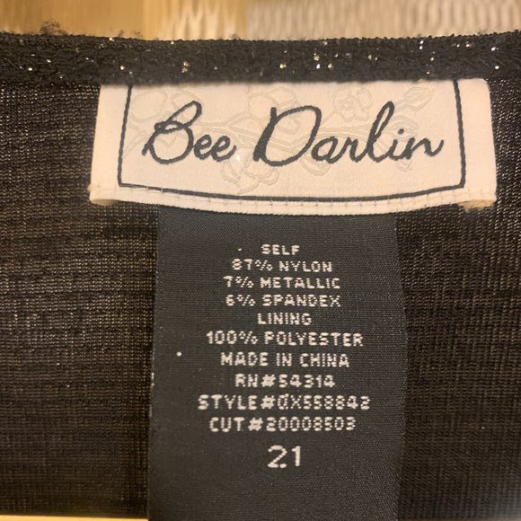 Bee Darling V Neck Black Glitter Dress- Plus Size Junior - Picture 3 of 5